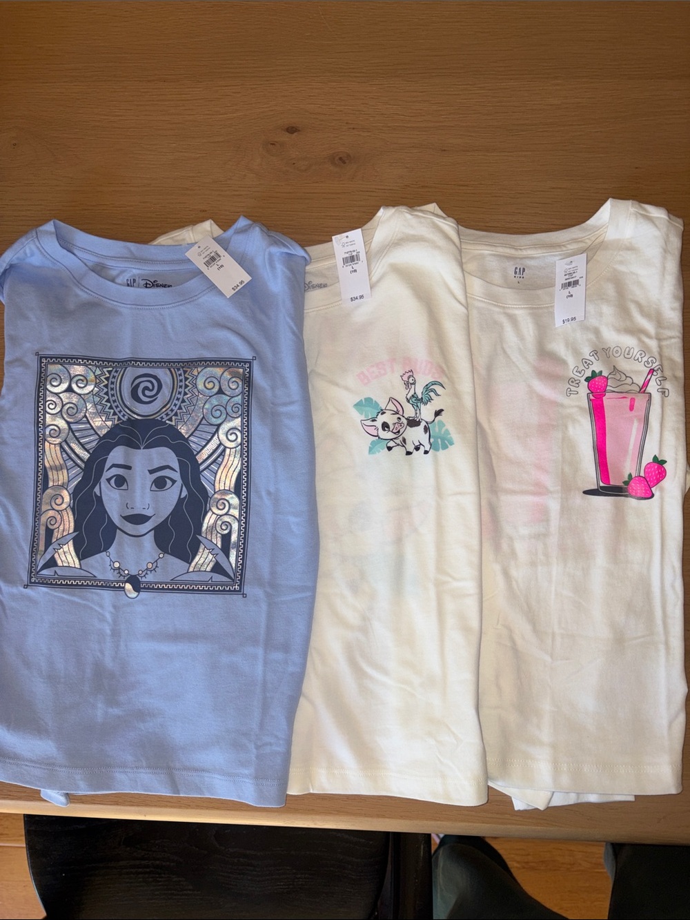 NWT- 3 GAP Girls Long-Sleeve Moana Tees - Light Blue & White, and Graphic Tee